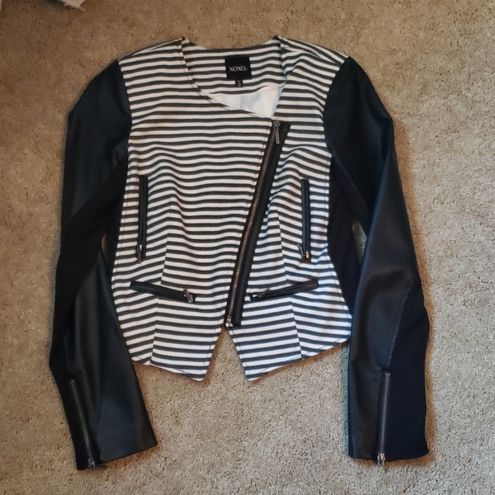 Black & White Cropped XOXO Moto Jacket